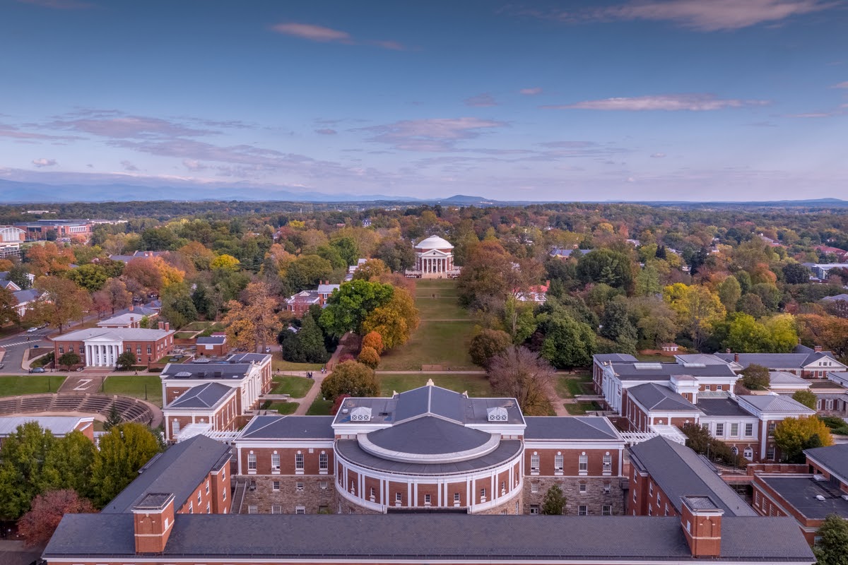 Aerial view of UVA Grounds and Rotunda