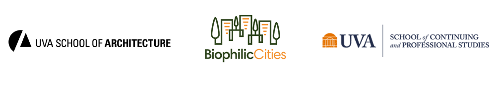 UVA School of Architecture, Biophilic Cities, and School of Continuing and Professional Studies logos