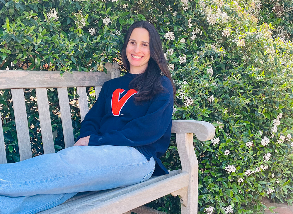 Kathiane Schinelli in a UVA sweater