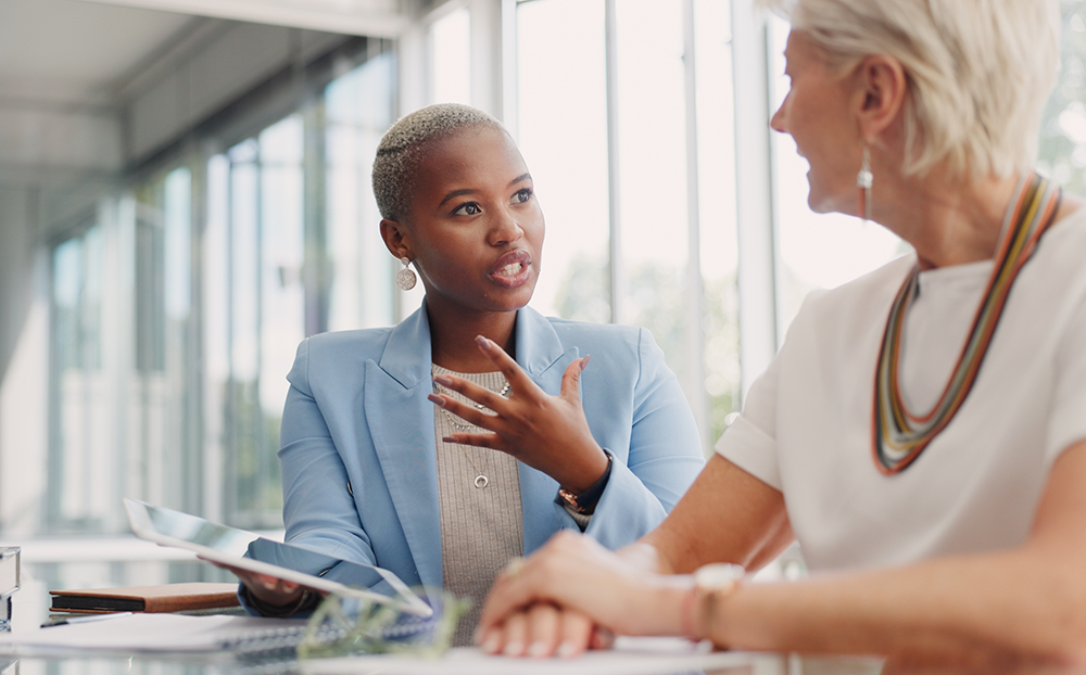 Female professionals talking